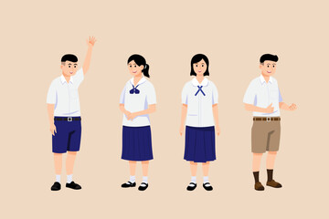 Thai student character set in modern style vector illustration