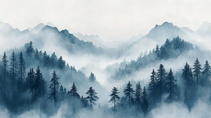 Obraz premium Chinese style natural landscape ink landscape illustration