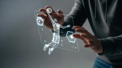 Holographic basketball player controlled by a person using hand gestures - Powered by Adobe