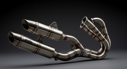 Sleek Titanium Motorcycle Exhaust System with Dual Mufflers