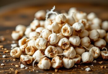 fresh cotton seed capsules with white fibers spilling gently, natural texture emphasized by warm light.