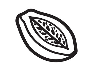 Fresh Papaya Half Cut Vector Line Illustration