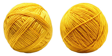 Set of ball of yellow yarn isolated on transparent background