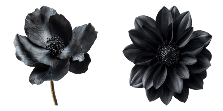 Set of black flower isolated on transparent background