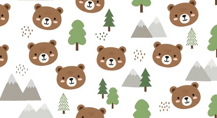 Fototapeta premium Charming Bear Forest: A Sweet Repeating Pattern