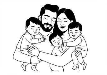 Happy family with two children embracing parents in a warm hug