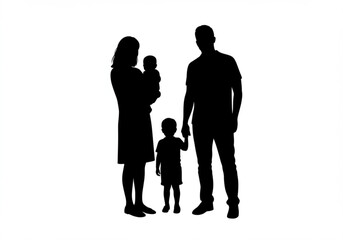 Silhouette of a family with a baby and a young child standing together