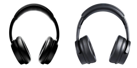 Set of black headphone isolated on transparent background