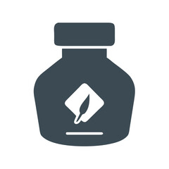 Ink Bottle with Quill Pen Icon Vector Illustration in Dark Gray Silhouette