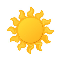 Bright Yellow Stylized Sun Icon Vector with Wavy Rays for Summer, Heat, and Vacation Design