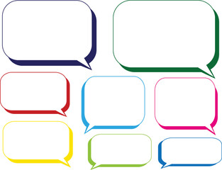 A set of colorful speech bubbles or dialog boxes in various shapes and sizes.
