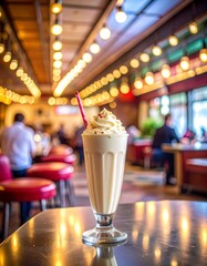 Naklejka premium Refreshing creamy milkshake awaits on vintage diner counter