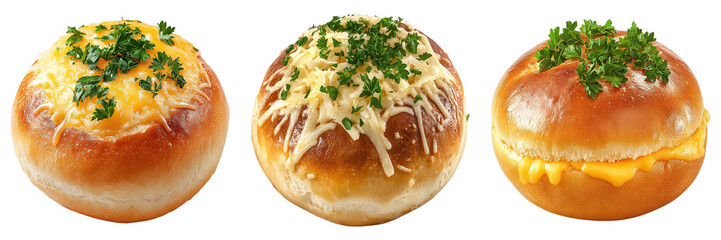 Set of bun cheese and parsley isolated on transparent background