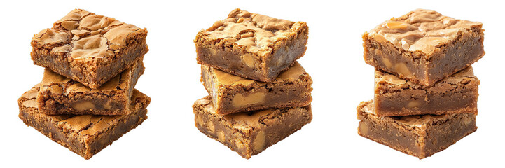 Set of butterscotch blondie brownie isolated on transparent background