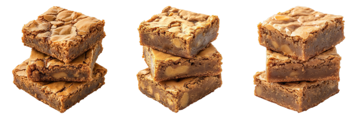 Set of butterscotch blondie brownie isolated on transparent background