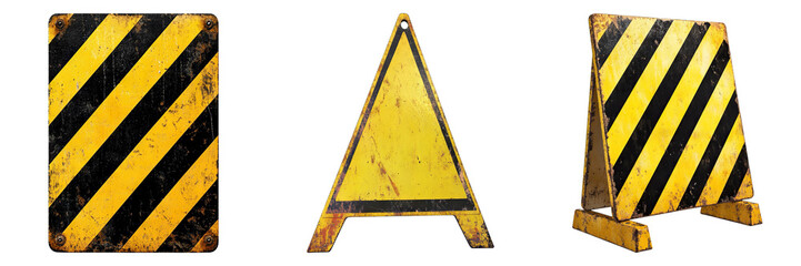 Set of caution warning sign isolated on transparent background