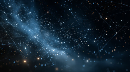 Obraz premium Celestial Network: An ethereal view of a complex network of glowing dots and connecting lines set against a deep space, evoking wonder and the vastness of the cosmos.