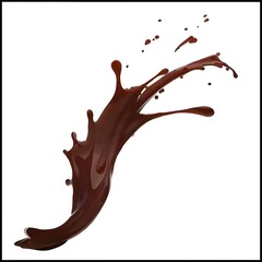 Dynamic splash of dark brown chocolate sauce against white background, capturing the instant beauty of flowing chocolate, full of vitality and sweet aroma