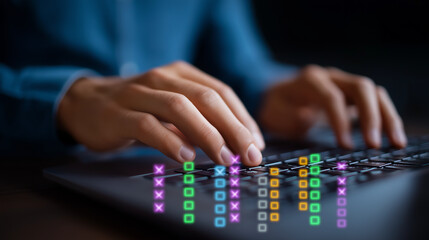 Fototapeta premium Hands on Keyboard with Checklists and Checkmarks in Digital Setting