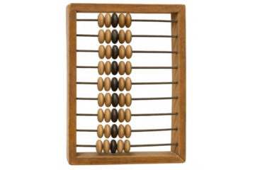 Vintage wooden abacus displaying numbers, isolated on transparent background, perfect for educational or historical concepts