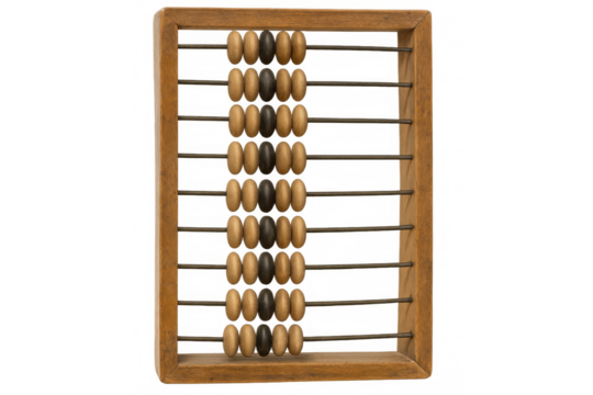 Vintage wooden abacus displaying numbers, isolated on transparent background, perfect for educational or historical concepts