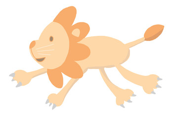 A Cartoon lion jumping, hand-drawn with crayon style, celebrating World Lion Day on a transparent PNG background.
