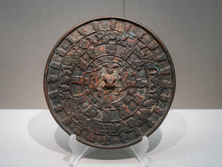 Chinese ancient style bronze mirror with carved decoration