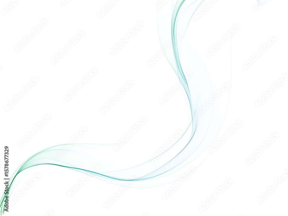 Poster teal abstract flowing wave presents a sense of motion on a clean white canvas creating a calming mod