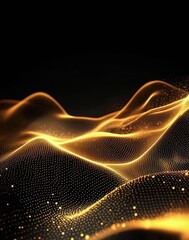 Luxury Golden Particle Wave: Dynamic Gold Particle Wave on Black Background, Conveying Tech and Elegant Visual Effect