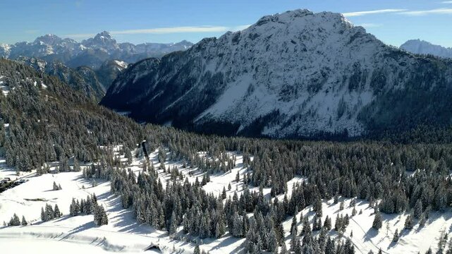 Nassfeld Pass in winter. View from above.