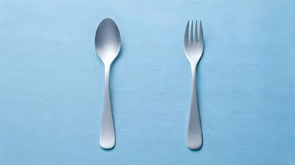 Spoon and Fork on Blue Surface