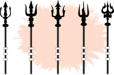 Silhouettes of editable trident. Design element for label, sign, emblem, poster. Neptune trident symbols. Vector, EPS 10. 