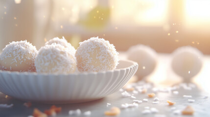 Handcrafted beijinho truffles on a plate with soft lighting  
