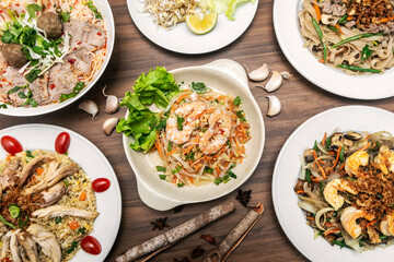 popular traditional vietnamese food dishes on restaurant table in vietnam
