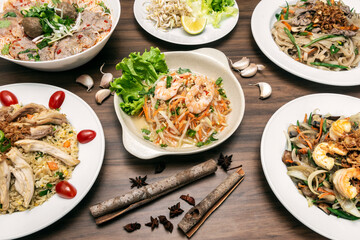 popular traditional vietnamese food dishes on restaurant table in vietnam