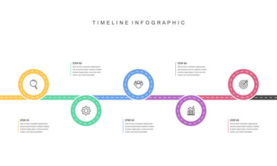 Business road map timeline infographic concept. with icons and 5 steps, workflow layout, diagram, report, web design. Business Milestone. Vector illustration.