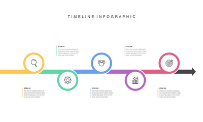 Business road map timeline infographic concept. with icons and 5 steps, workflow layout, diagram, report, web design. Business Milestone. Vector illustration.