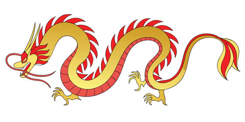 Golden red dragon serpentine mythical creature vector