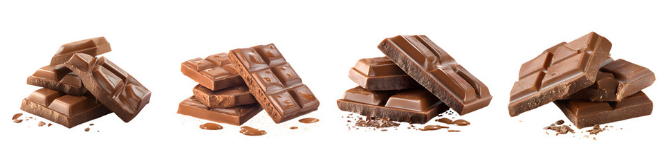 Milk Chocolate Bars Collection: Sweet Treats Isolated on White