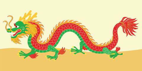 Green and red dragon with yellow accents chinese dragon