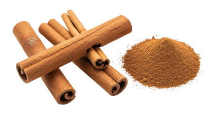Cinnamon sticks and ground cinnamon powder isolated PNG with Transparent Background