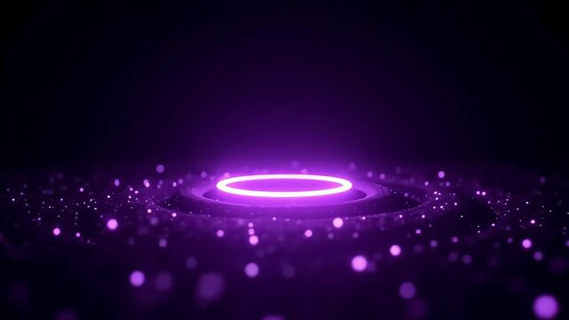 Purple neon glow platform background for product display and futuristic presentation design concept