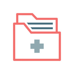 Flat Design Medical Document Folder with Health Symbol and Icons Depicting Healthcare and Patient Information Management
