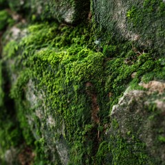 Fototapeta premium Close-Up View of Lush Green Moss on a Weathered Stone Surface