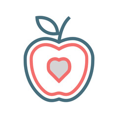 Flat Apple with Heart Icon Design for Nutrition Health and Wellness Concepts in Clean Style