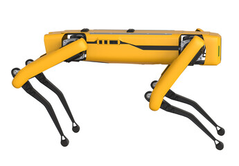 Yellow robot dog or Smart robot dog assistant
. Quadruped dog robot for help and guidance. 