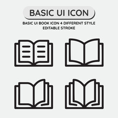 Basic UI Book Icon - 4 Different Style, Editable Fill Vol-01