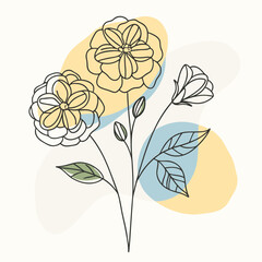 Minimal Floral Line Art with Pastel Abstract Shapes