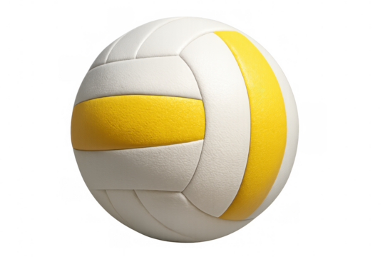 Classic white and yellow volleyball ball rotating on transparent background, perfect for sports-themed projects