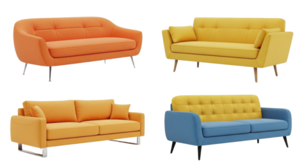 Four colorful sofas isolated on white background